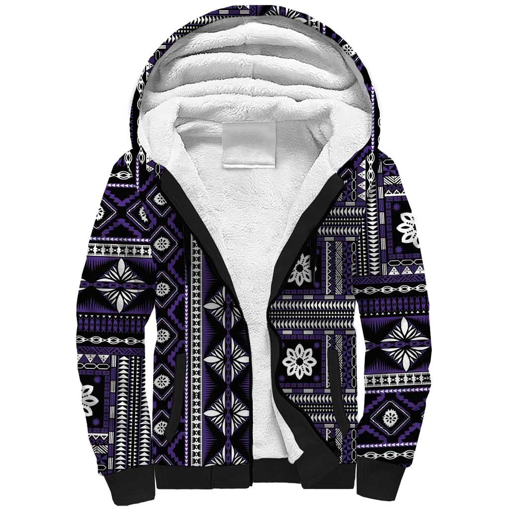 Fiji Masi Tapa Pattern Purple Sherpa Hoodie LT01 Unisex Purple - Polynesian Pride