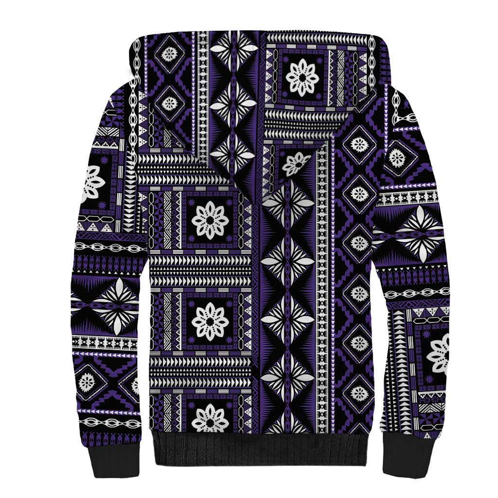 Fiji Masi Tapa Pattern Purple Sherpa Hoodie LT01 - Polynesian Pride