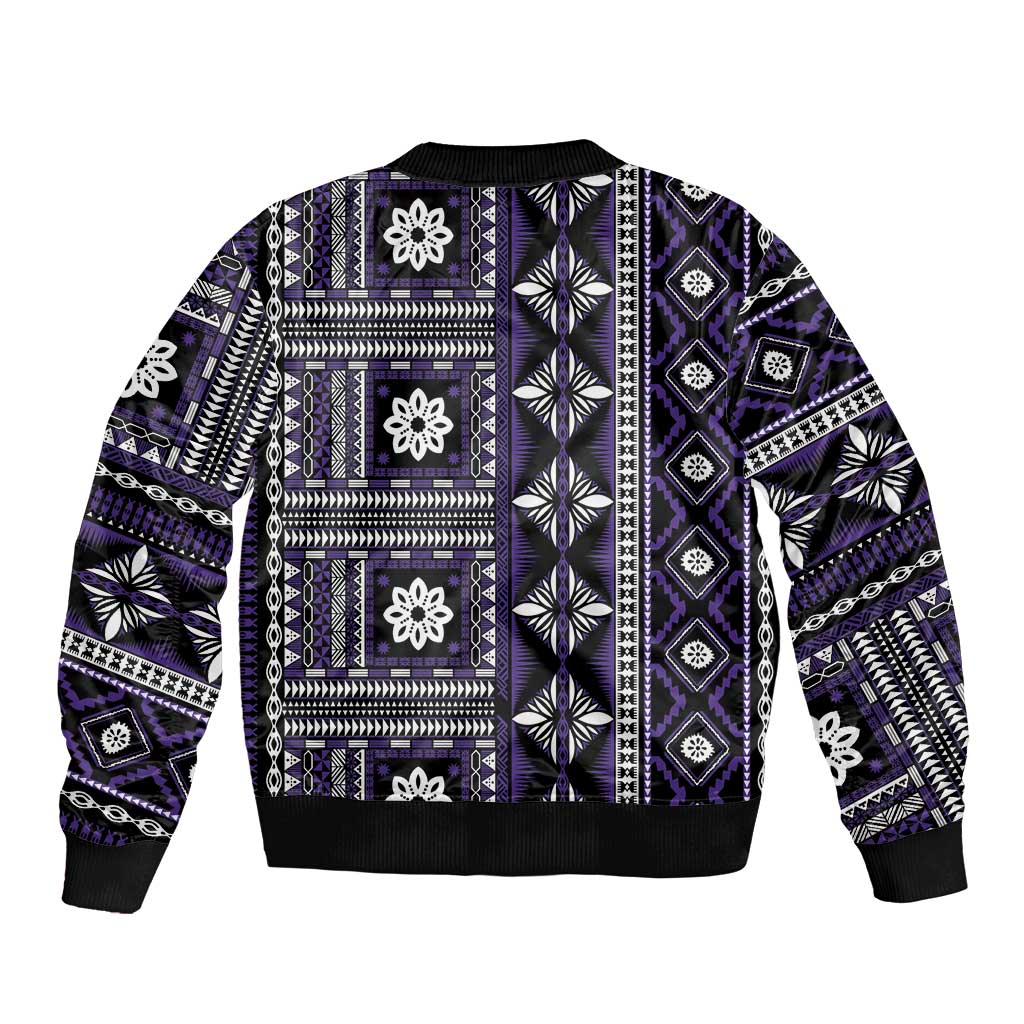 Fiji Masi Tapa Pattern Purple Sleeve Zip Bomber Jacket LT01 - Polynesian Pride