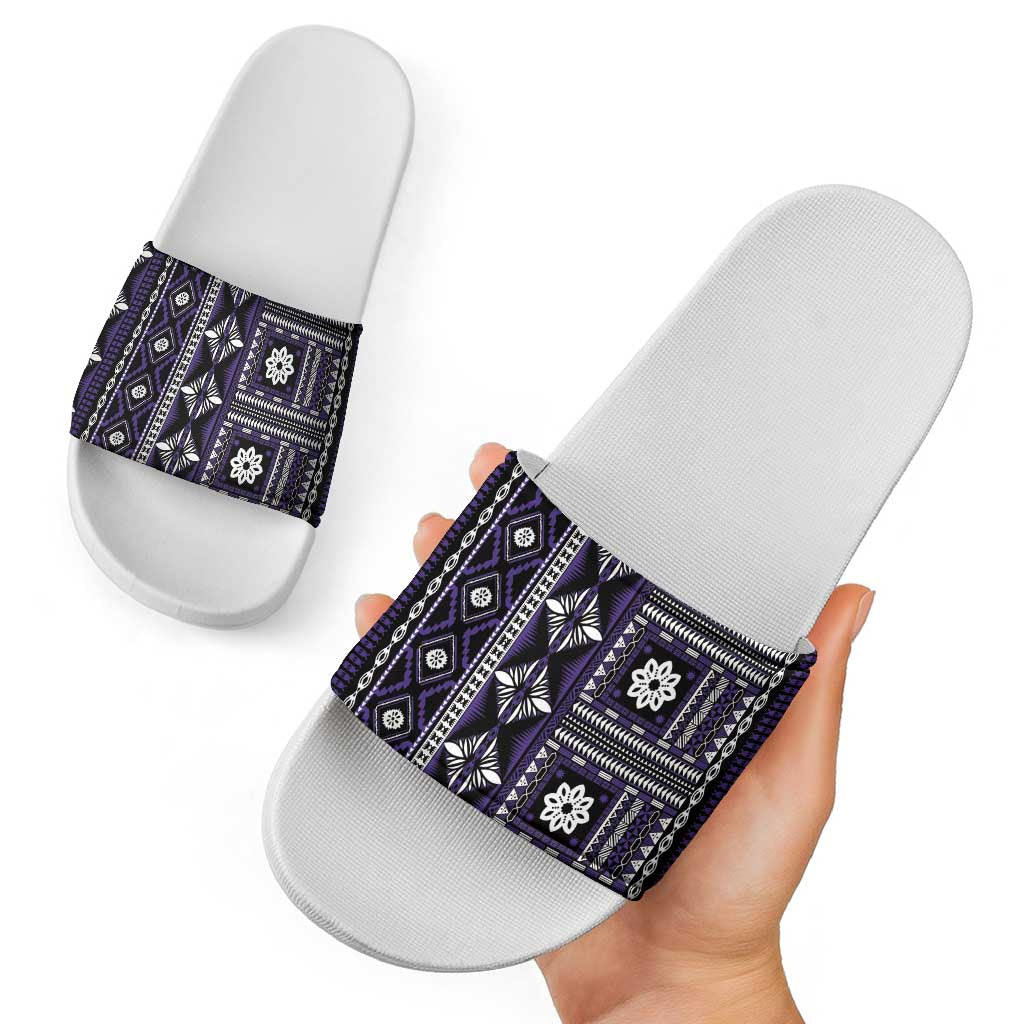 Fiji Masi Tapa Pattern Purple Slide Sandals LT01 - Polynesian Pride