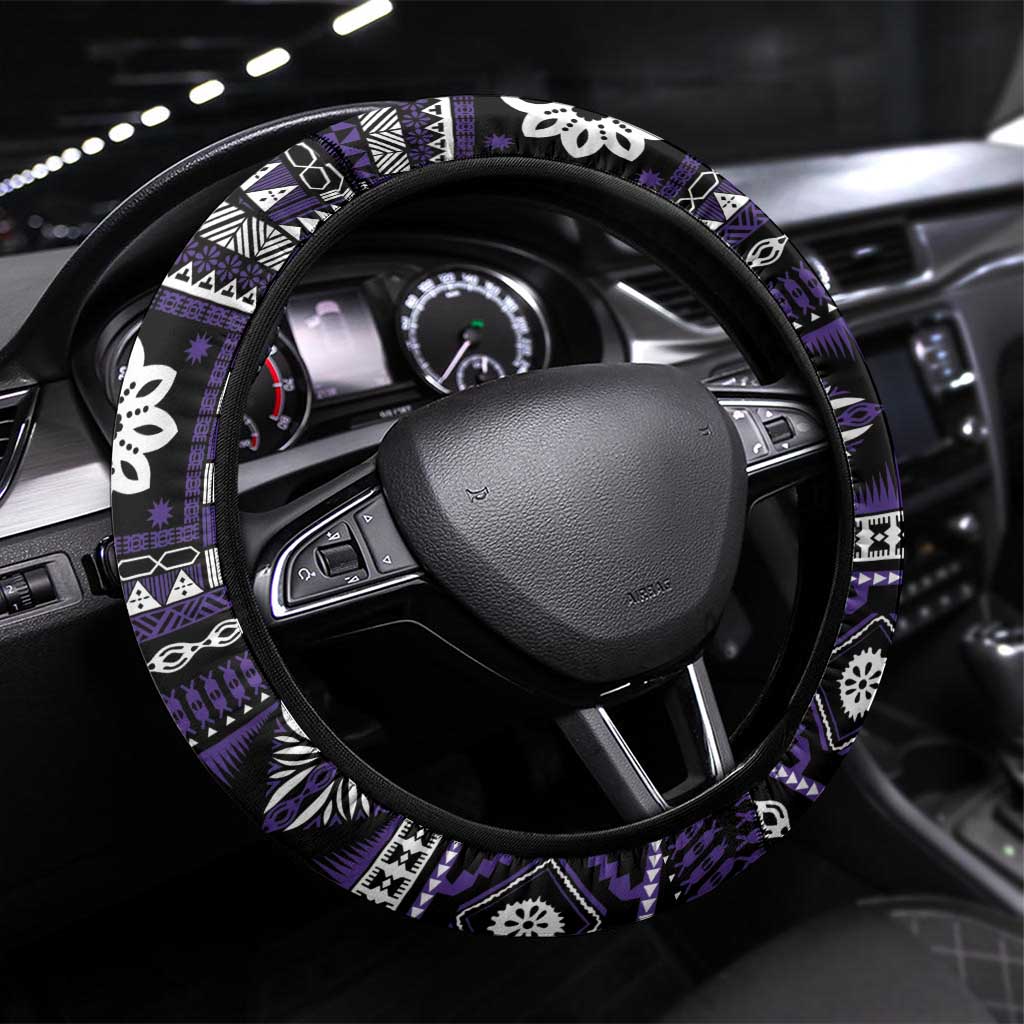 Fiji Masi Tapa Pattern Purple Steering Wheel Cover - Polynesian Pride