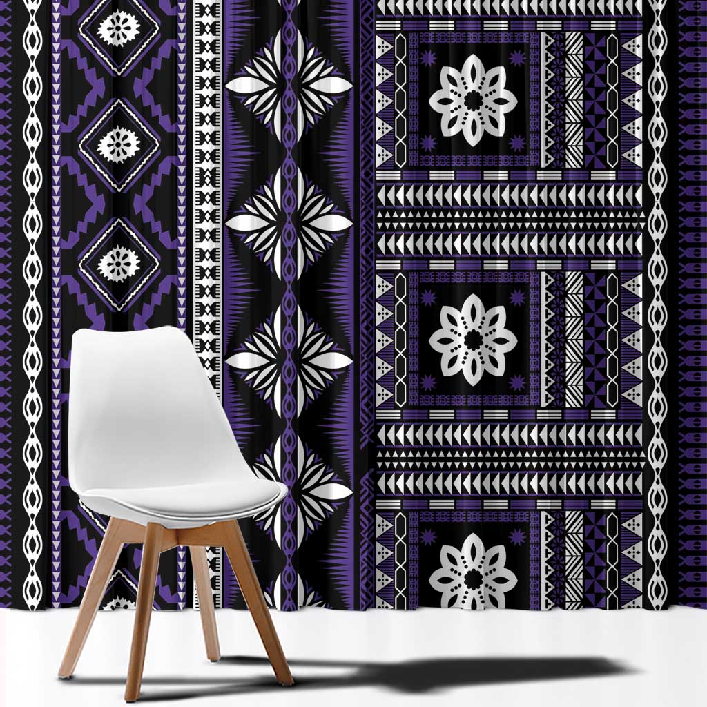 Fiji Masi Tapa Pattern Purple Window Curtain - Polynesian Pride