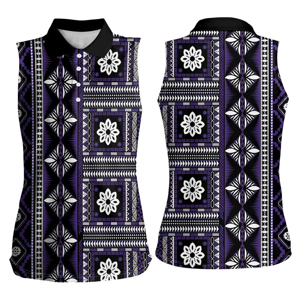 Fiji Masi Tapa Pattern Purple Women Sleeveless Polo Shirt - Polynesian Pride