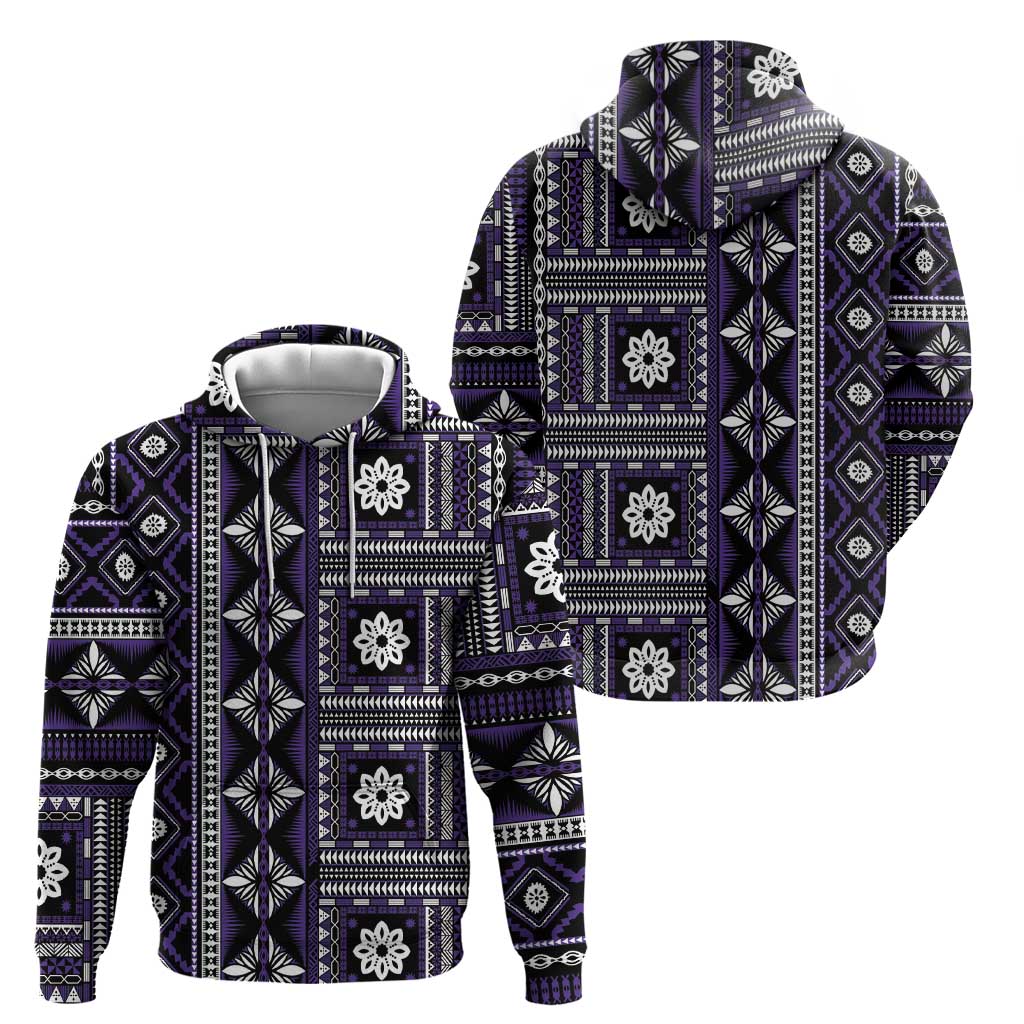 Fiji Masi Tapa Pattern Purple Zip Hoodie - Polynesian Pride