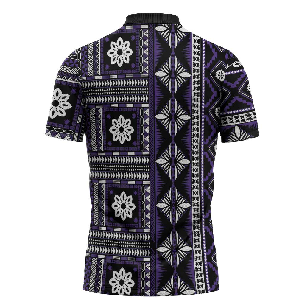 Fiji Masi Tapa Pattern Purple Zipper Polo Shirt - Polynesian Pride