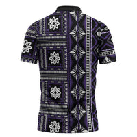 Fiji Masi Tapa Pattern Purple Zipper Polo Shirt - Polynesian Pride