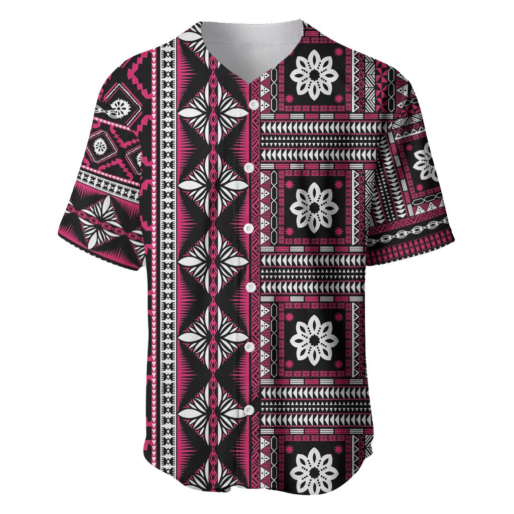Fiji Masi Tapa Pattern Pink Baseball Jersey - Polynesian Pride