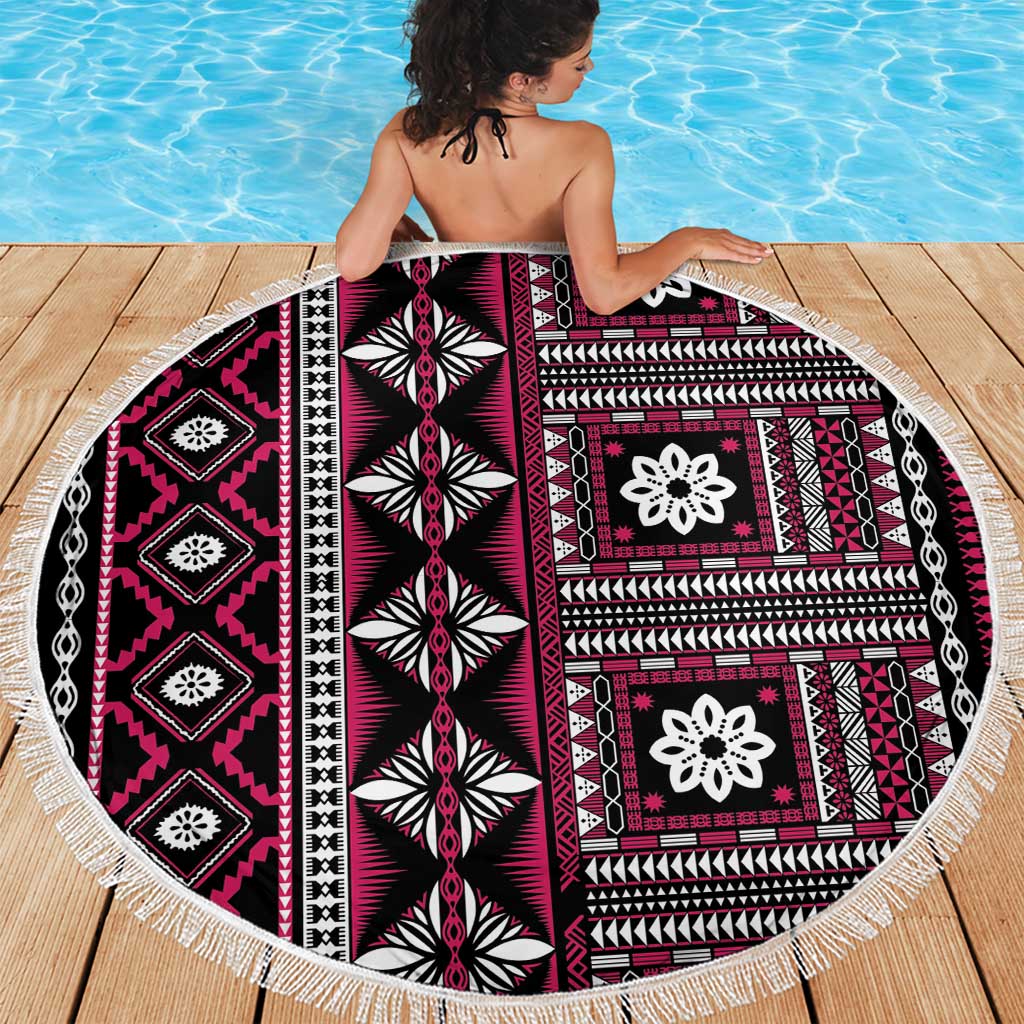 Fiji Masi Tapa Pattern Pink Beach Blanket LT01 - Polynesian Pride