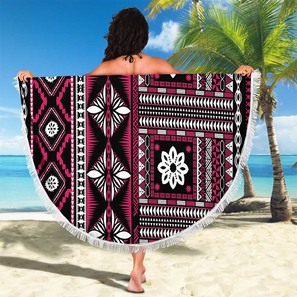 Fiji Masi Tapa Pattern Pink Beach Blanket LT01 - Polynesian Pride