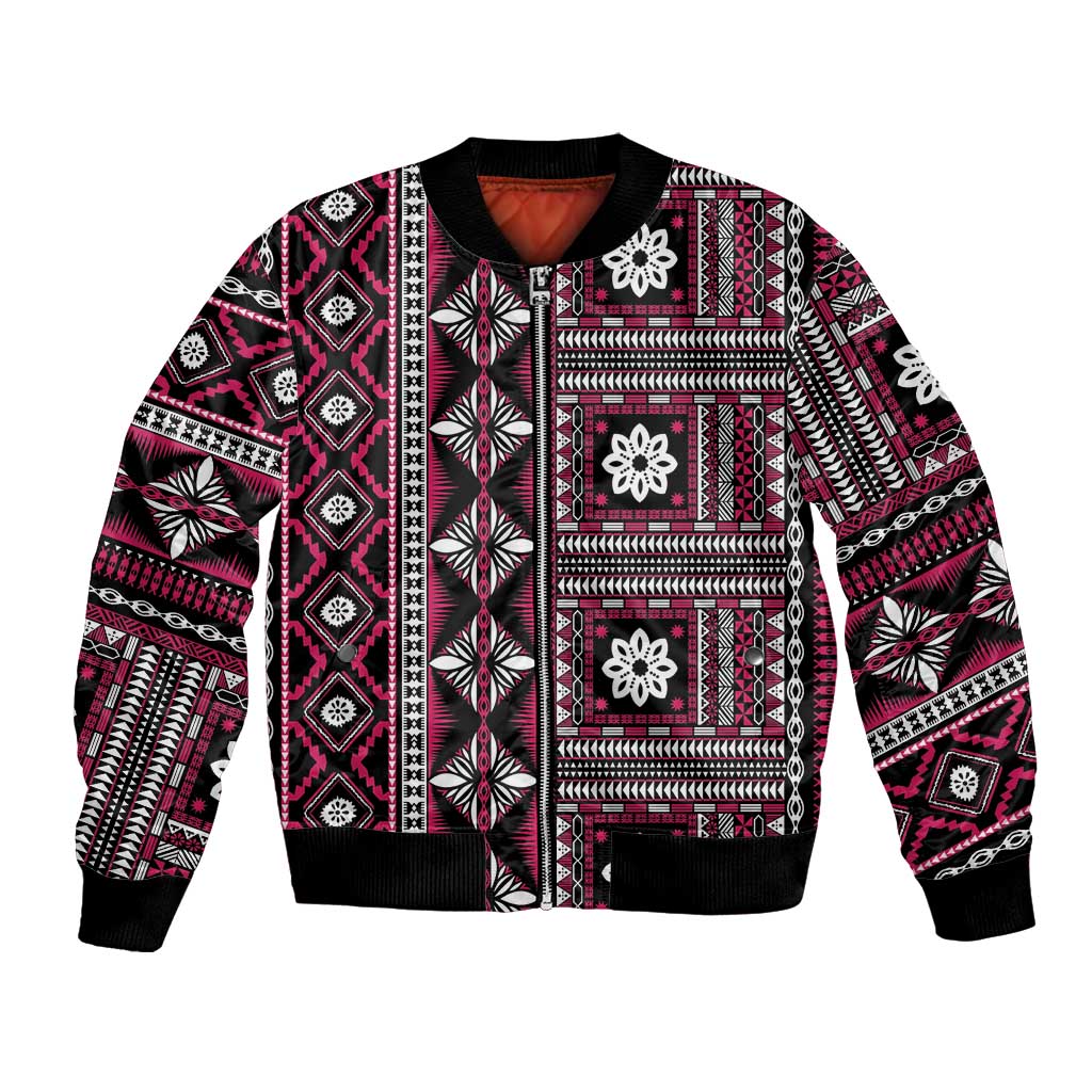 Fiji Masi Tapa Pattern Pink Bomber Jacket LT01 Unisex Pink - Polynesian Pride