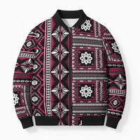 Fiji Masi Tapa Pattern Pink Bomber Puffer Jacket - Polynesian Pride