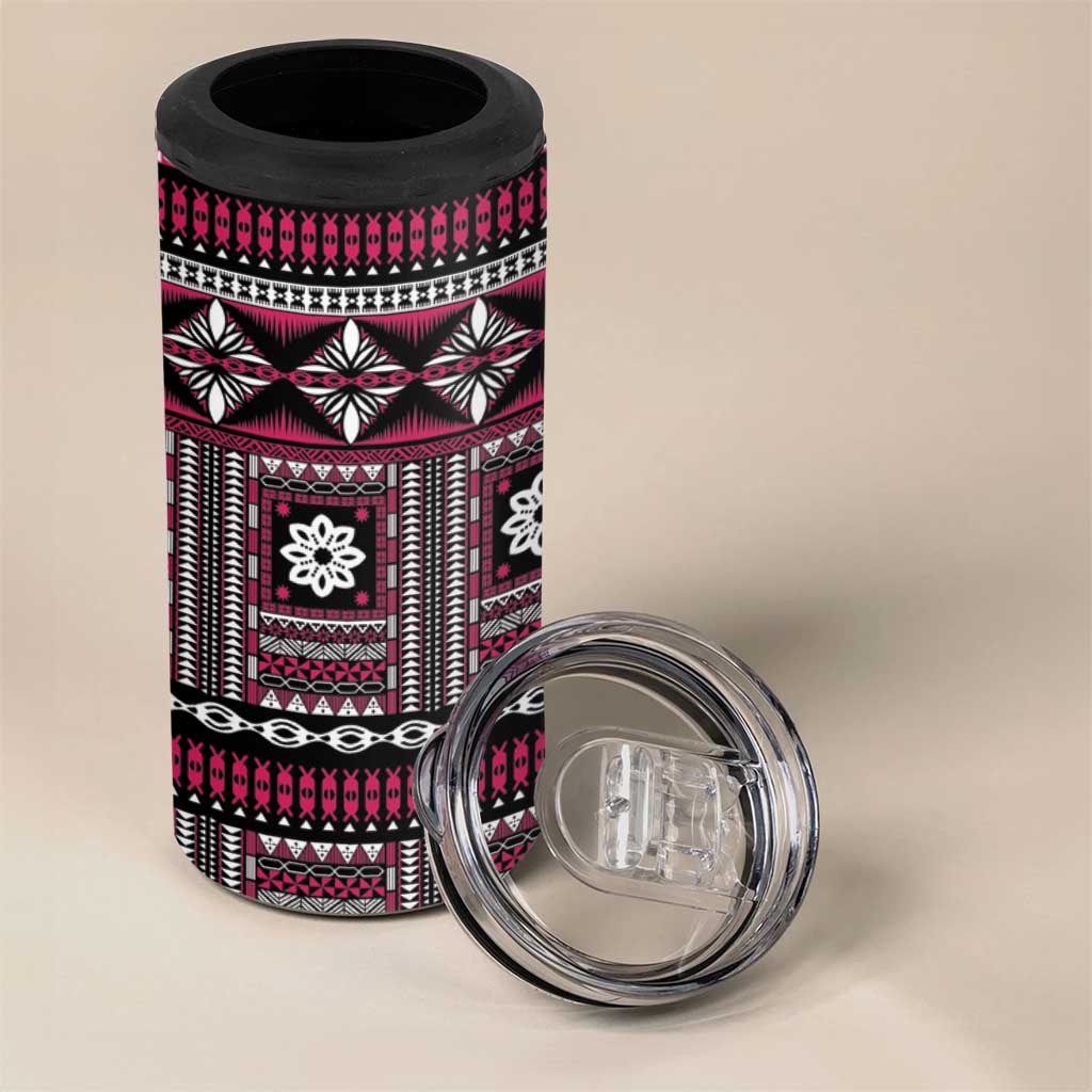 Fiji Masi Tapa Pattern Pink 4 in 1 Can Cooler Tumbler - Polynesian Pride