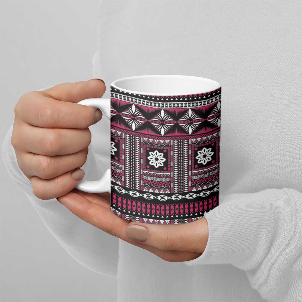 Fiji Masi Tapa Pattern Pink Ceramic Mug - Polynesian Pride