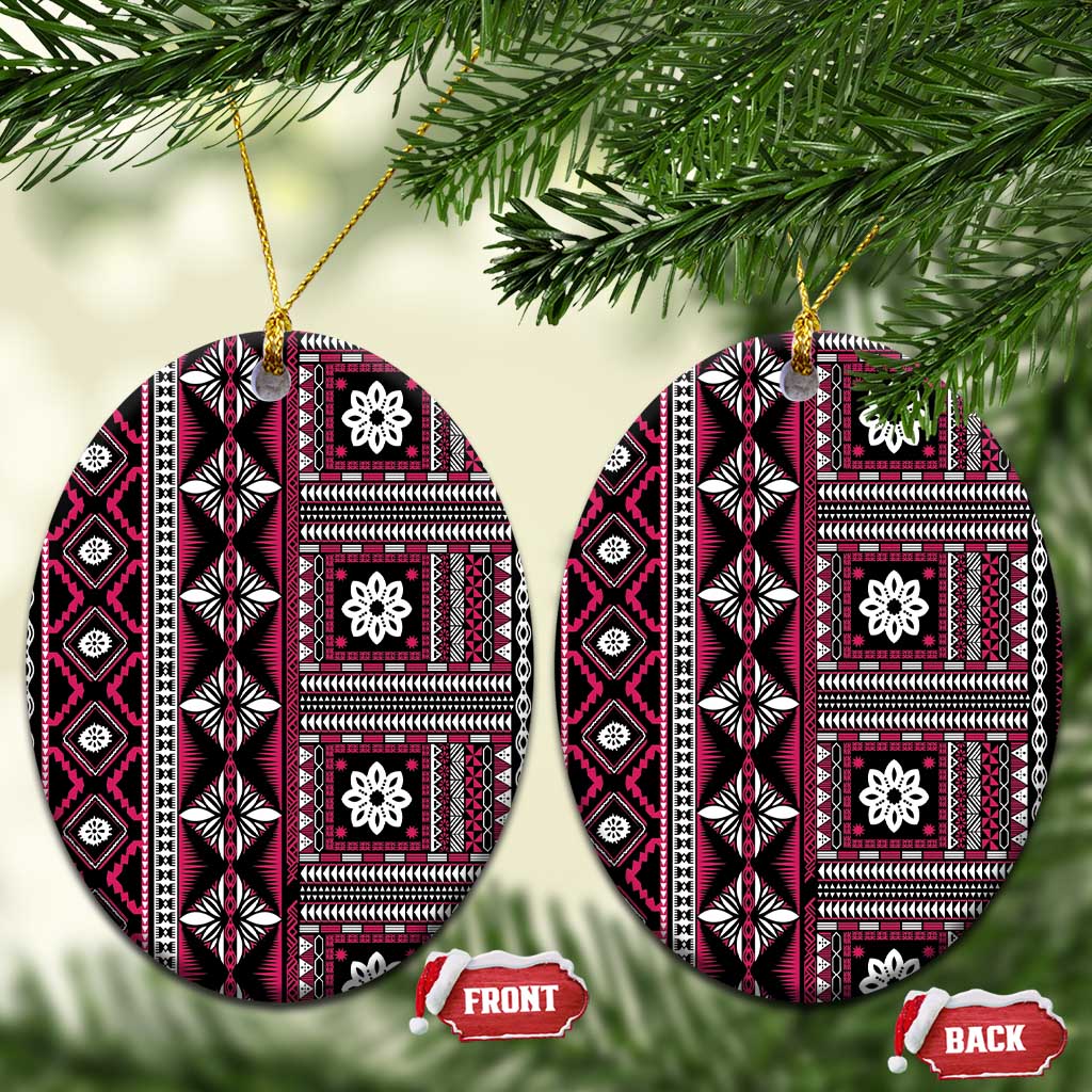 Fiji Masi Tapa Pattern Pink Ceramic Ornament - Polynesian Pride