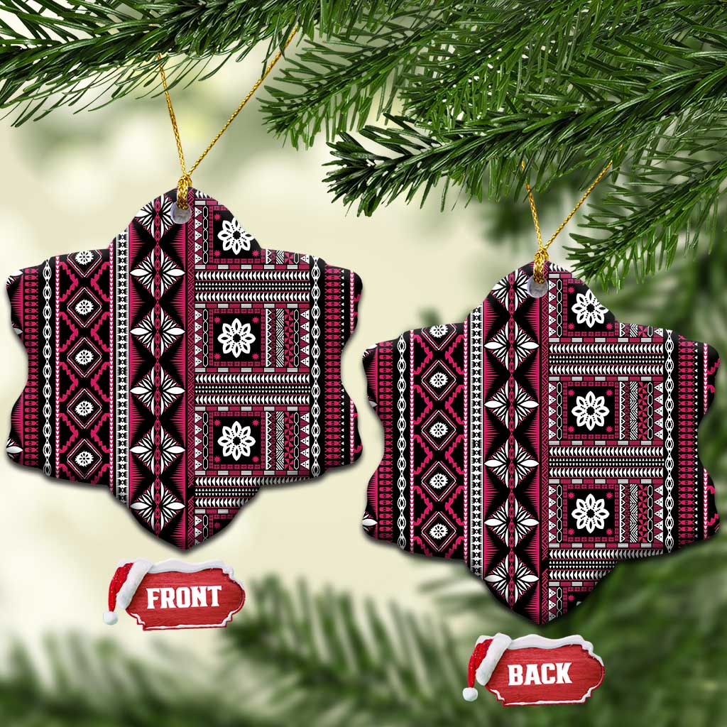 Fiji Masi Tapa Pattern Pink Ceramic Ornament - Polynesian Pride