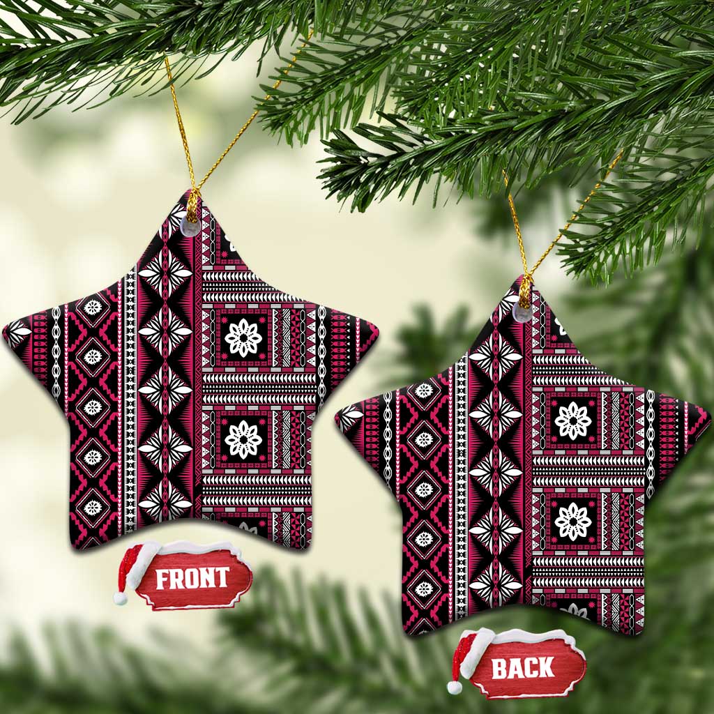 Fiji Masi Tapa Pattern Pink Ceramic Ornament - Polynesian Pride