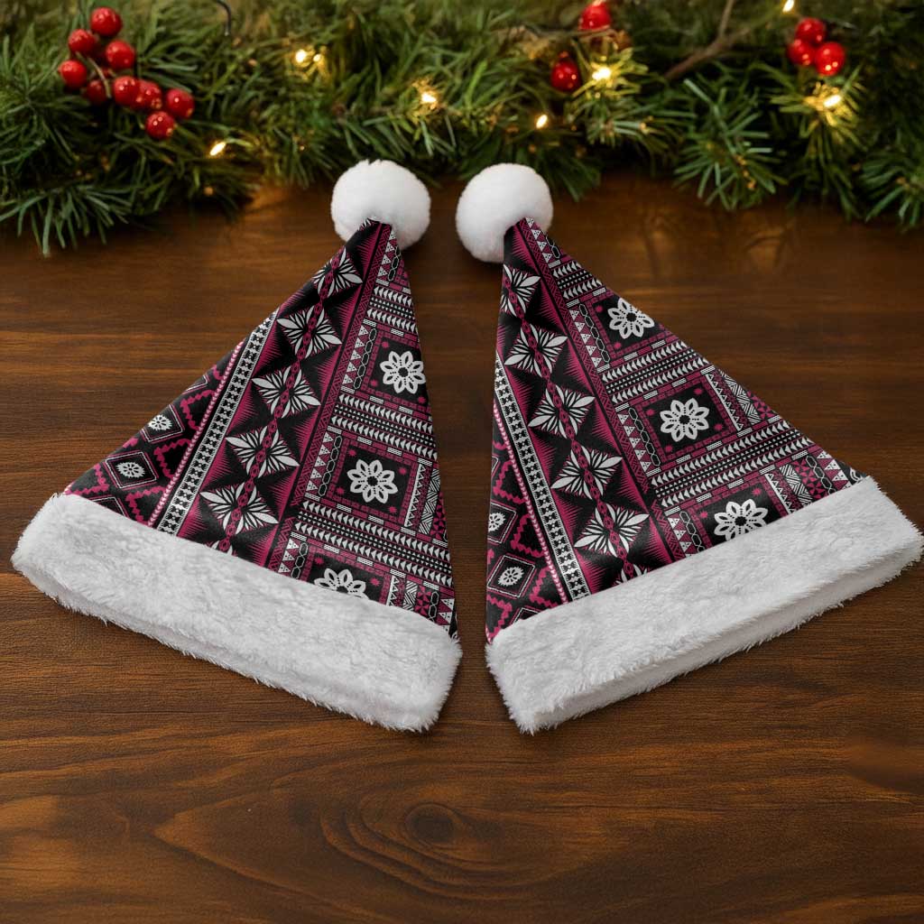 Fiji Masi Tapa Pattern Pink Christmas Santa Hat - Polynesian Pride