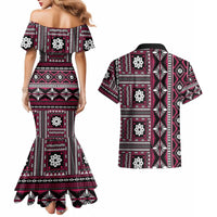 Fiji Masi Tapa Pattern Pink Couples Matching Mermaid Dress and Hawaiian Shirt - Polynesian Pride