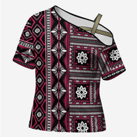 Fiji Masi Tapa Pattern Pink Cross Shoulder Shirt - Polynesian Pride