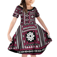 Fiji Masi Tapa Pattern Pink Family Matching Off Shoulder Short Dress and Hawaiian Shirt - Polynesian Pride