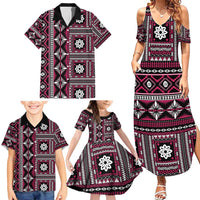 Fiji Masi Tapa Pattern Pink Family Matching Summer Maxi Dress and Hawaiian Shirt - Polynesian Pride