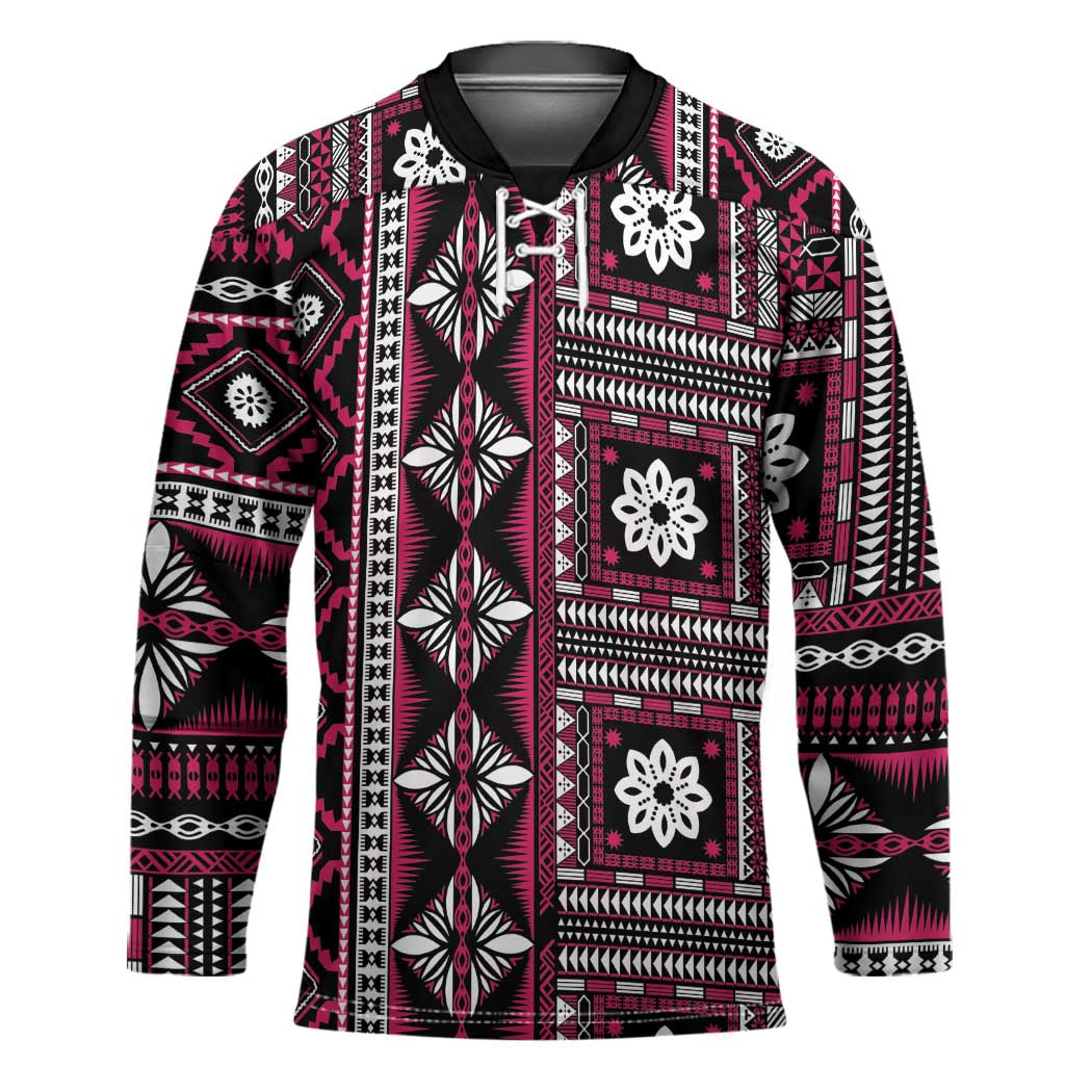 Fiji Masi Tapa Pattern Pink Hockey Jersey - Polynesian Pride