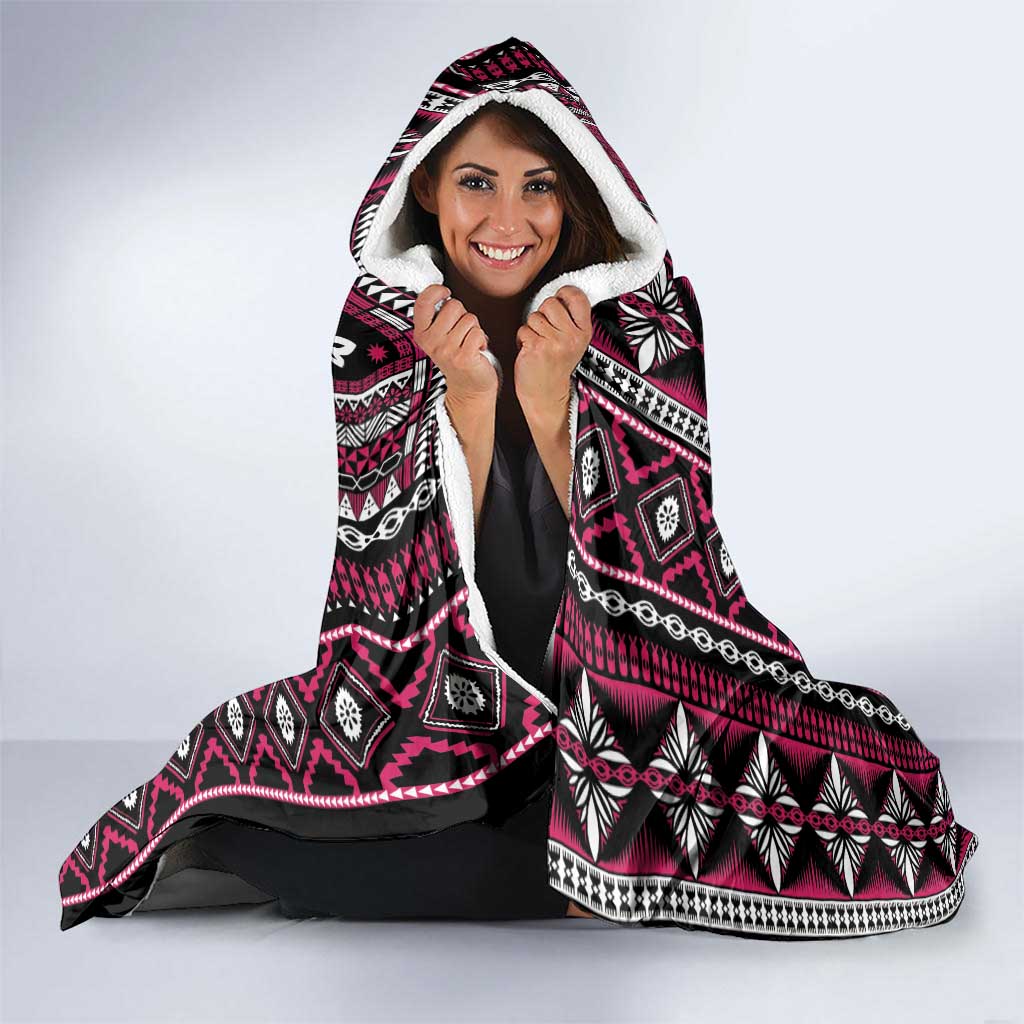 Fiji Masi Tapa Pattern Pink Hooded Blanket LT01 - Polynesian Pride