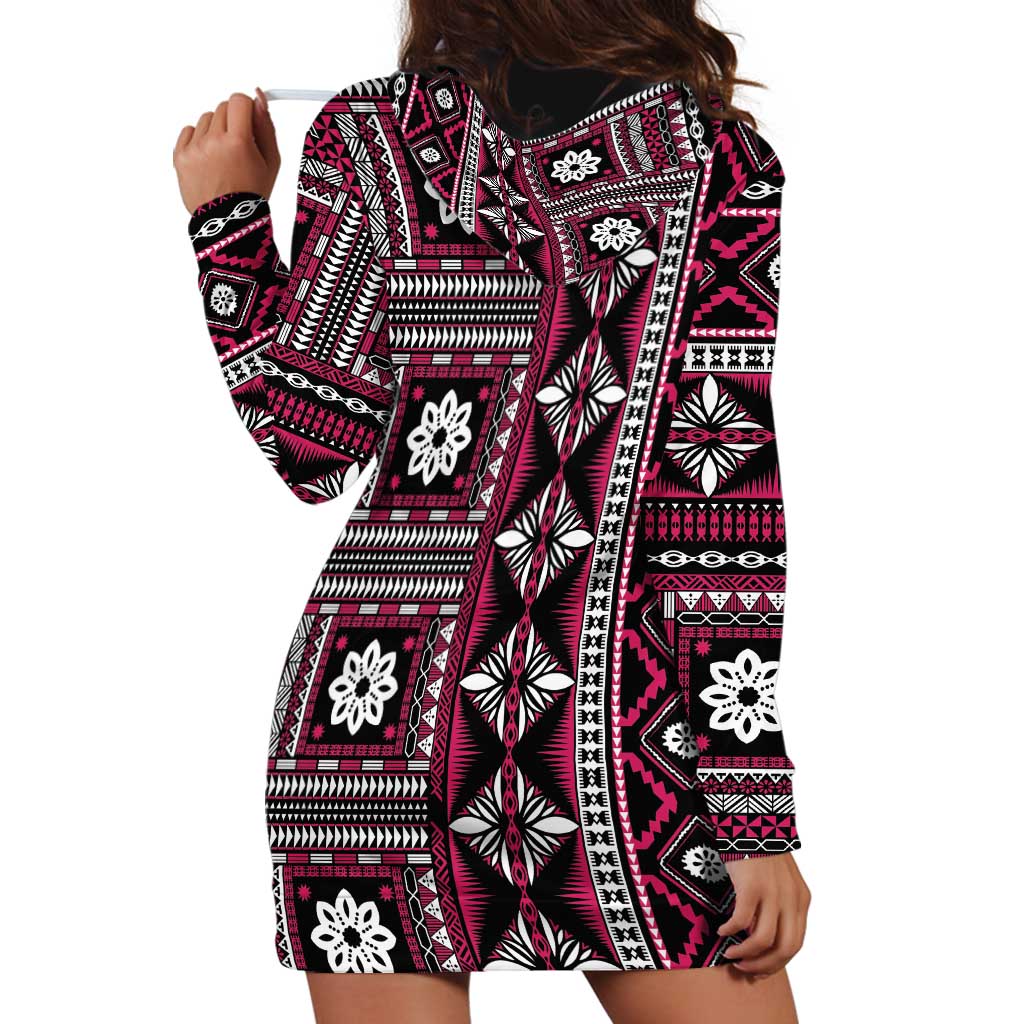 Fiji Masi Tapa Pattern Pink Hoodie Dress - Polynesian Pride
