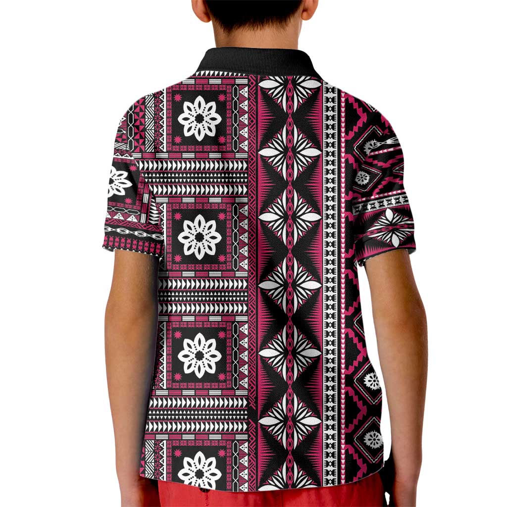 Fiji Masi Tapa Pattern Pink Kid Polo Shirt - Polynesian Pride