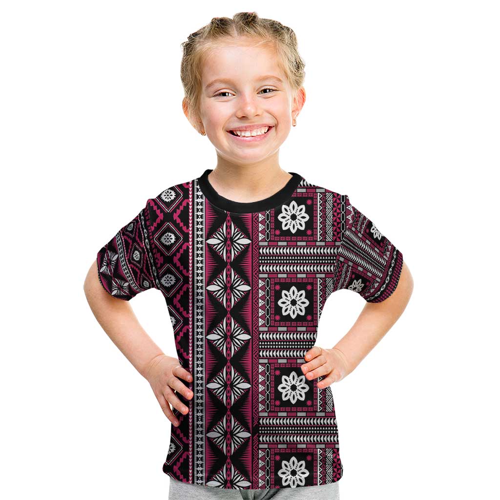 Fiji Masi Tapa Pattern Pink Kid T Shirt - Polynesian Pride