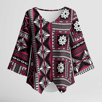 Fiji Masi Tapa Pattern Pink Kimono Sleeve Blouse - Polynesian Pride