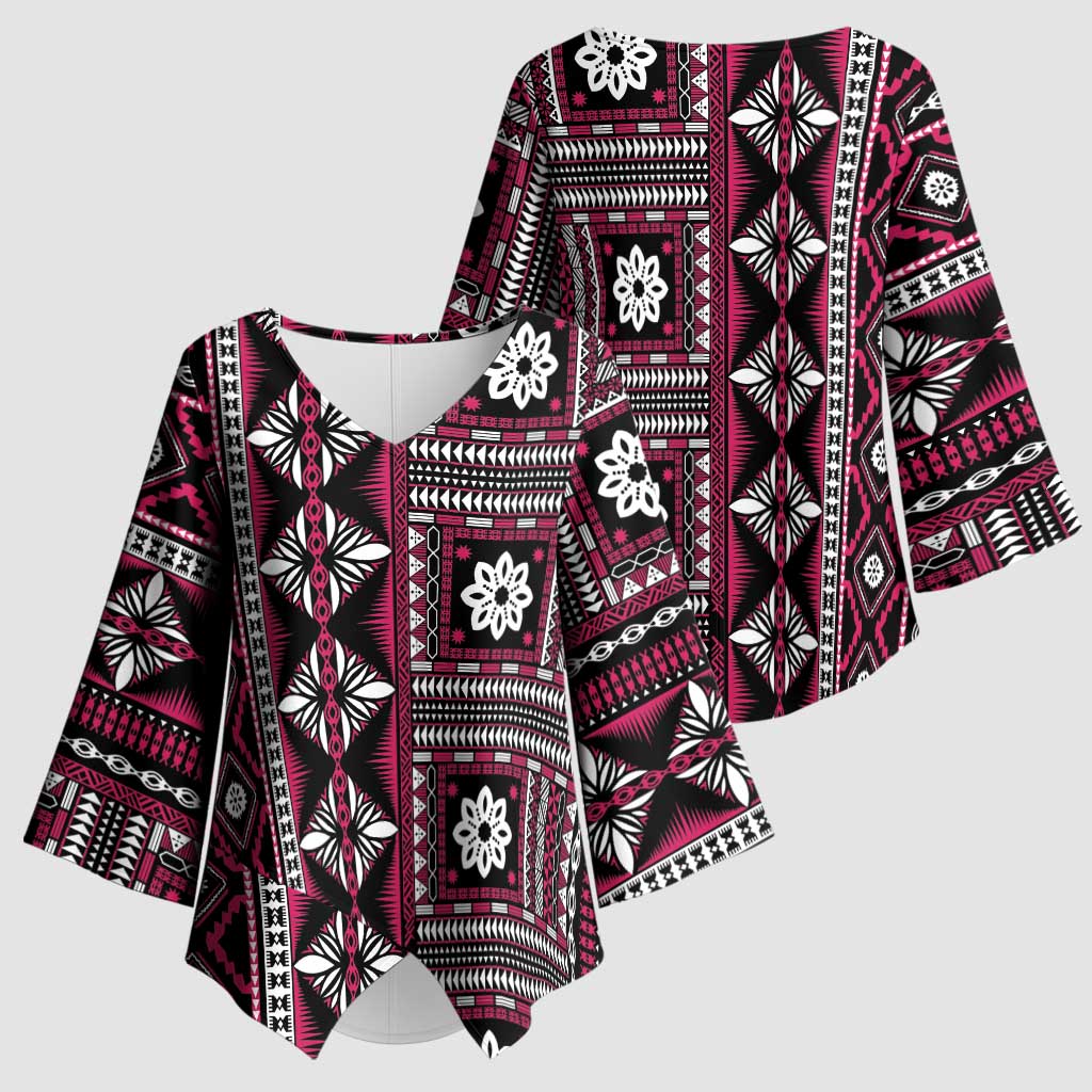 Fiji Masi Tapa Pattern Pink Kimono Sleeve Blouse - Polynesian Pride