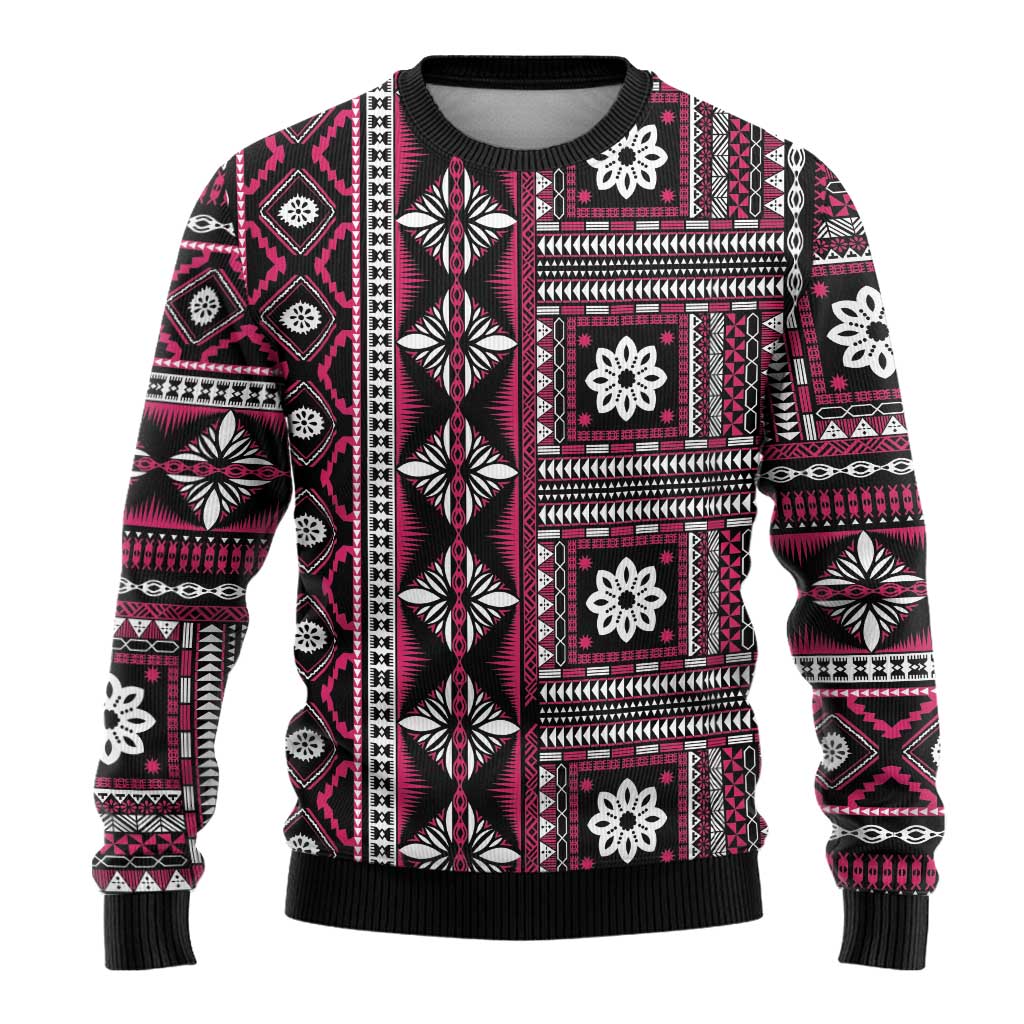 Fiji Masi Tapa Pattern Pink Ugly Christmas Sweater - Polynesian Pride