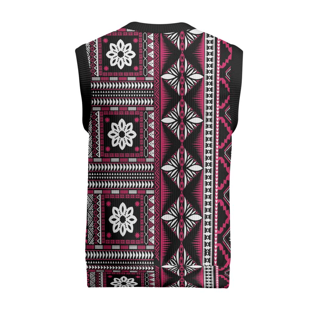 Fiji Masi Tapa Pattern Pink Christmas Knitted V-Neck Vest - Polynesian Pride