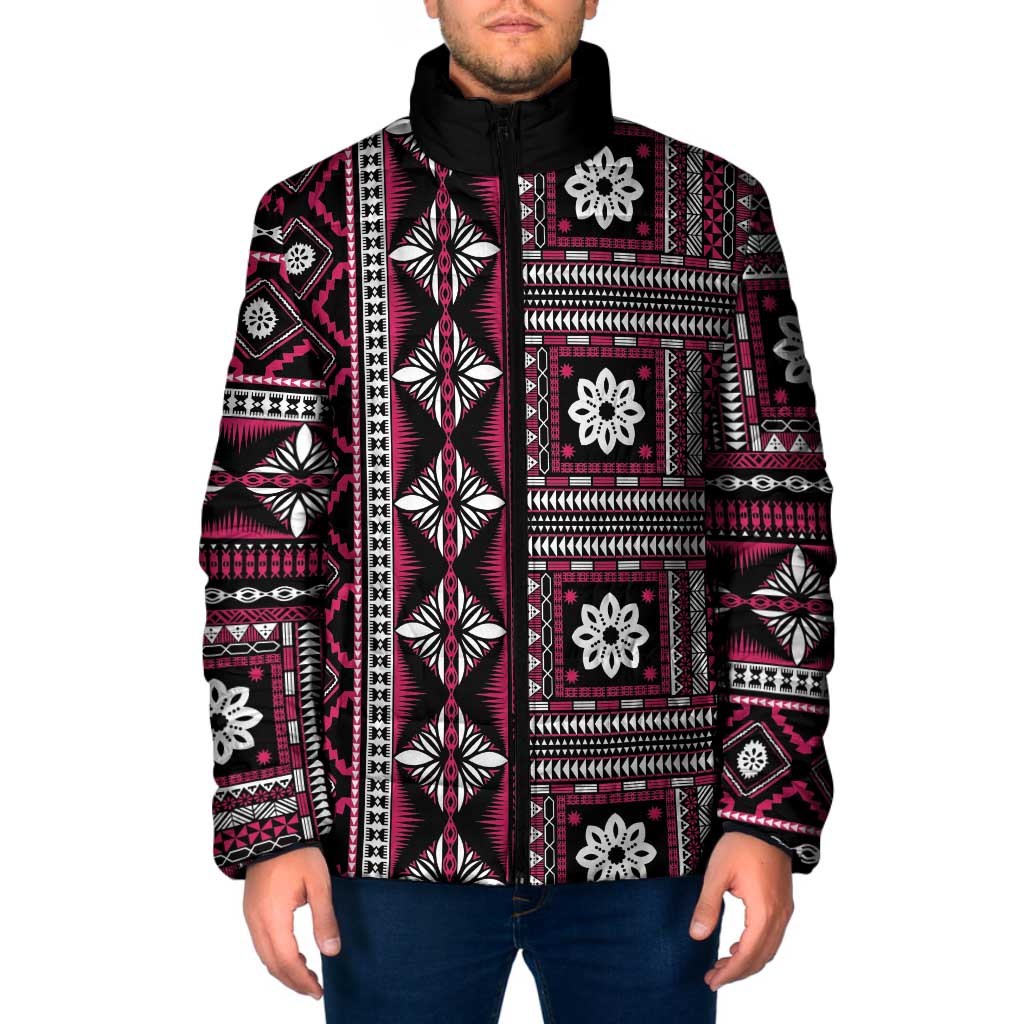 Fiji Masi Tapa Pattern Pink Padded Jacket - Polynesian Pride