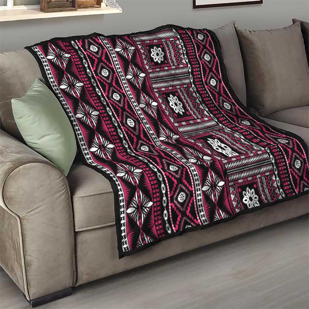 Fiji Masi Tapa Pattern Pink Quilt - Polynesian Pride