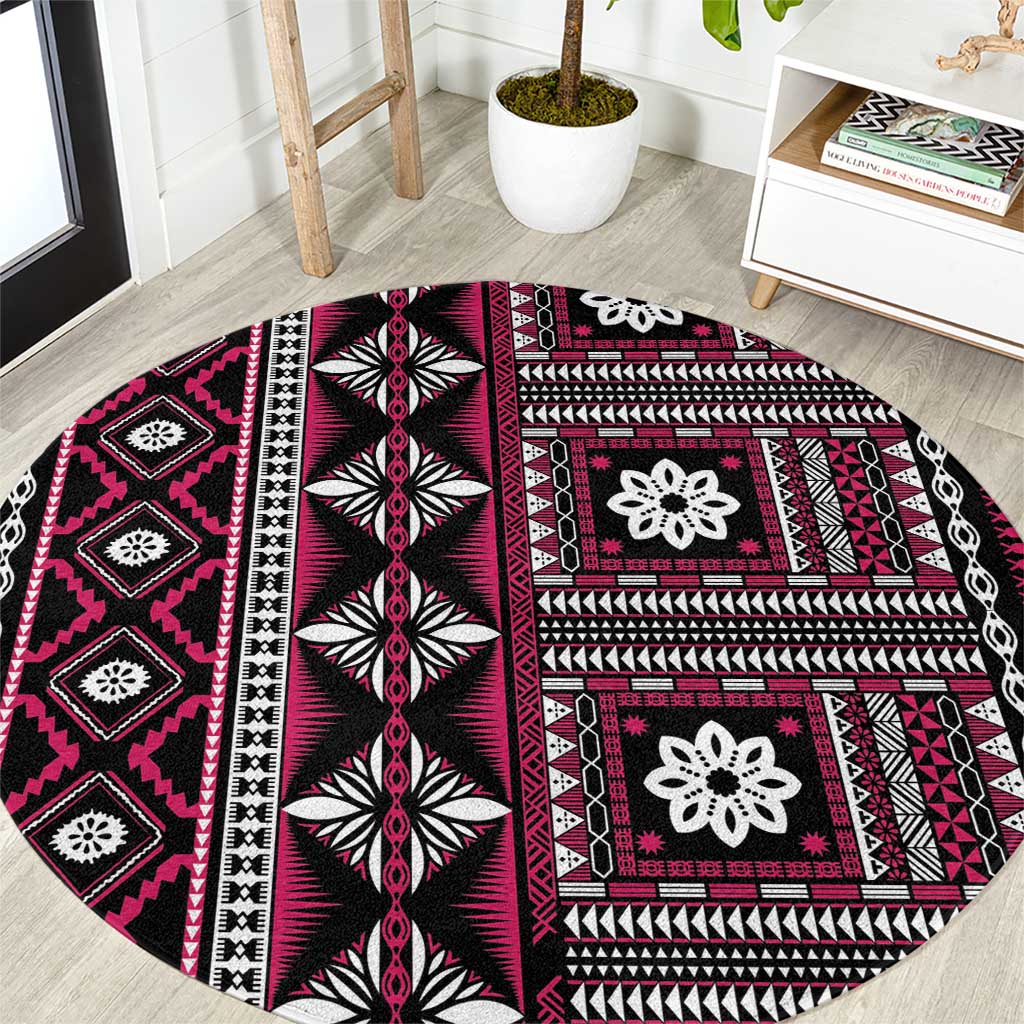 Fiji Masi Tapa Pattern Pink Round Carpet - Polynesian Pride
