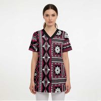 Fiji Masi Tapa Pattern Pink Scrub Top - Polynesian Pride