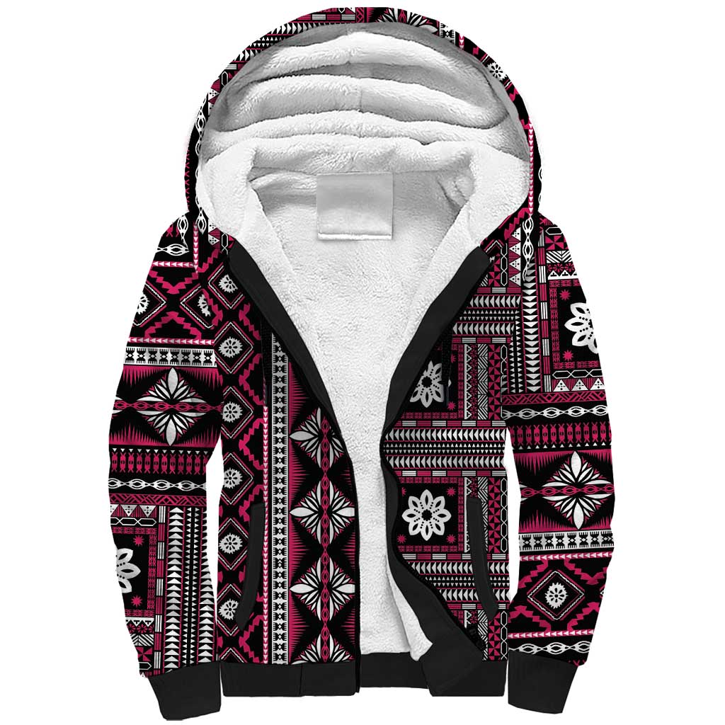 Fiji Masi Tapa Pattern Pink Sherpa Hoodie - Polynesian Pride
