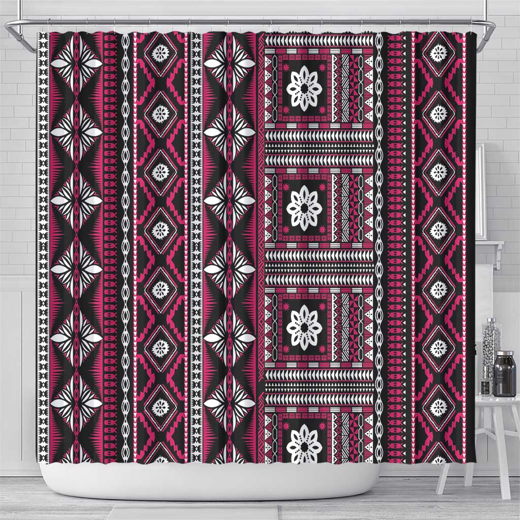 Fiji Masi Tapa Pattern Pink Shower Curtain LT01 - Polynesian Pride