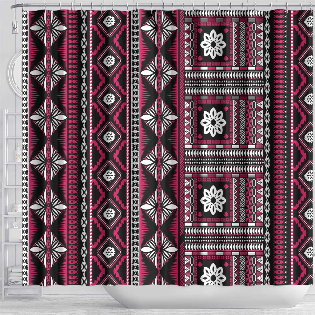 Fiji Masi Tapa Pattern Pink Shower Curtain LT01 - Polynesian Pride