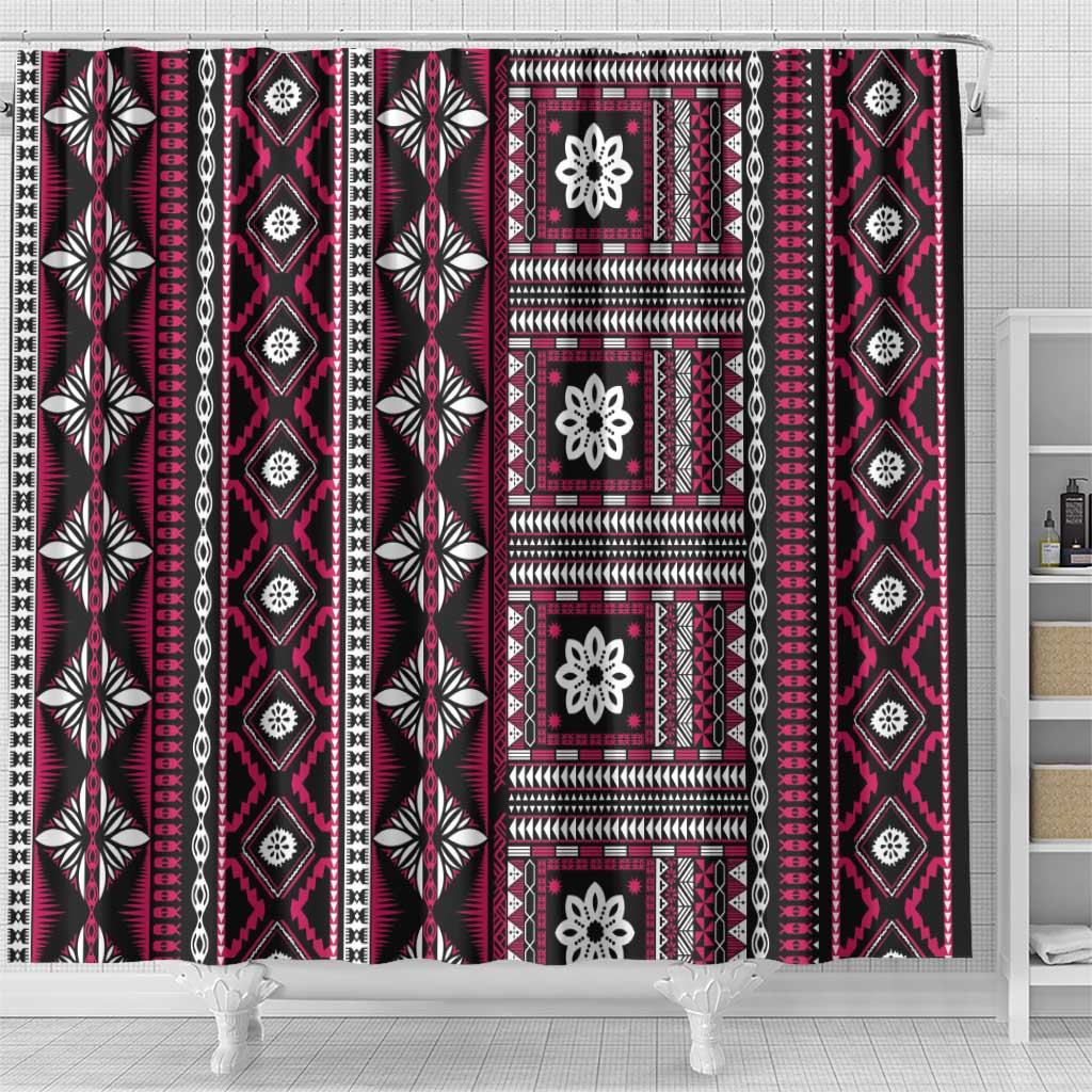 Fiji Masi Tapa Pattern Pink Shower Curtain LT01 - Polynesian Pride