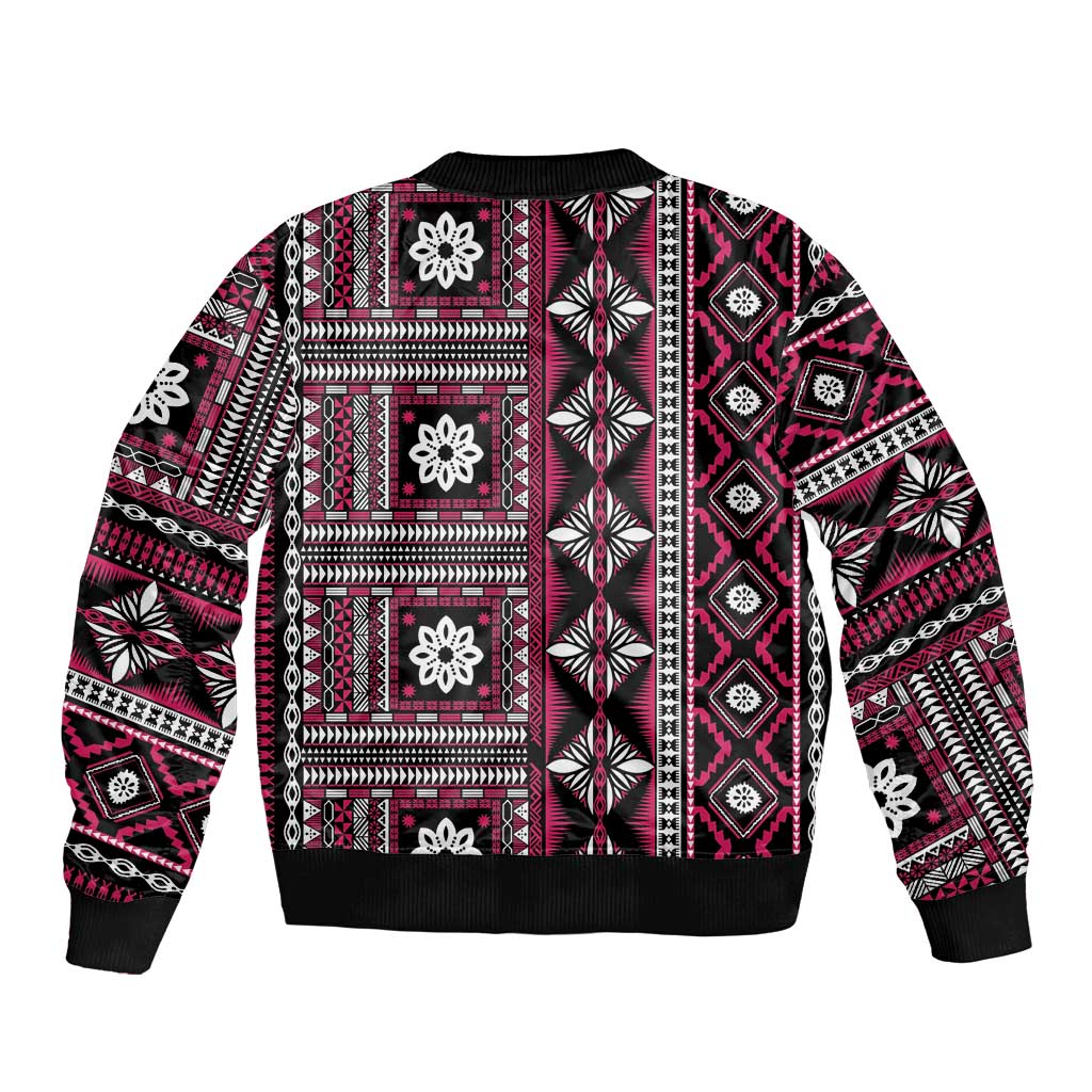 Fiji Masi Tapa Pattern Pink Sleeve Zip Bomber Jacket LT01 - Polynesian Pride