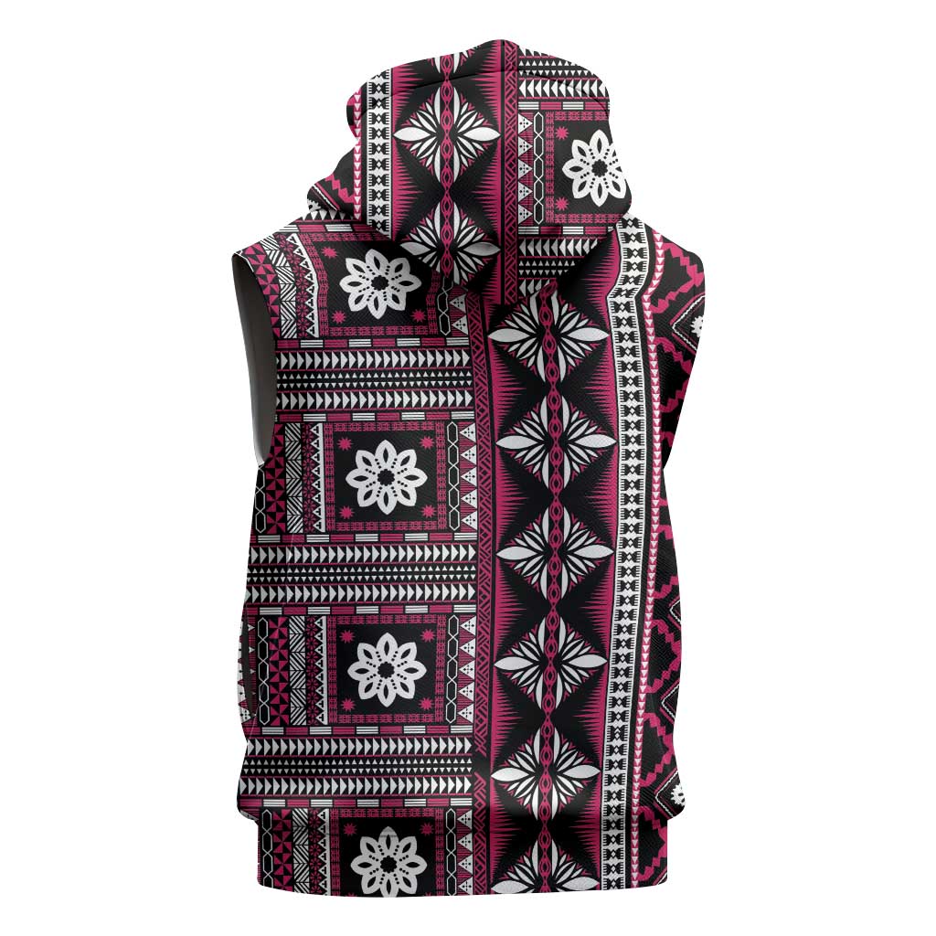 Fiji Masi Tapa Pattern Pink Sleeveless Hoodie - Polynesian Pride