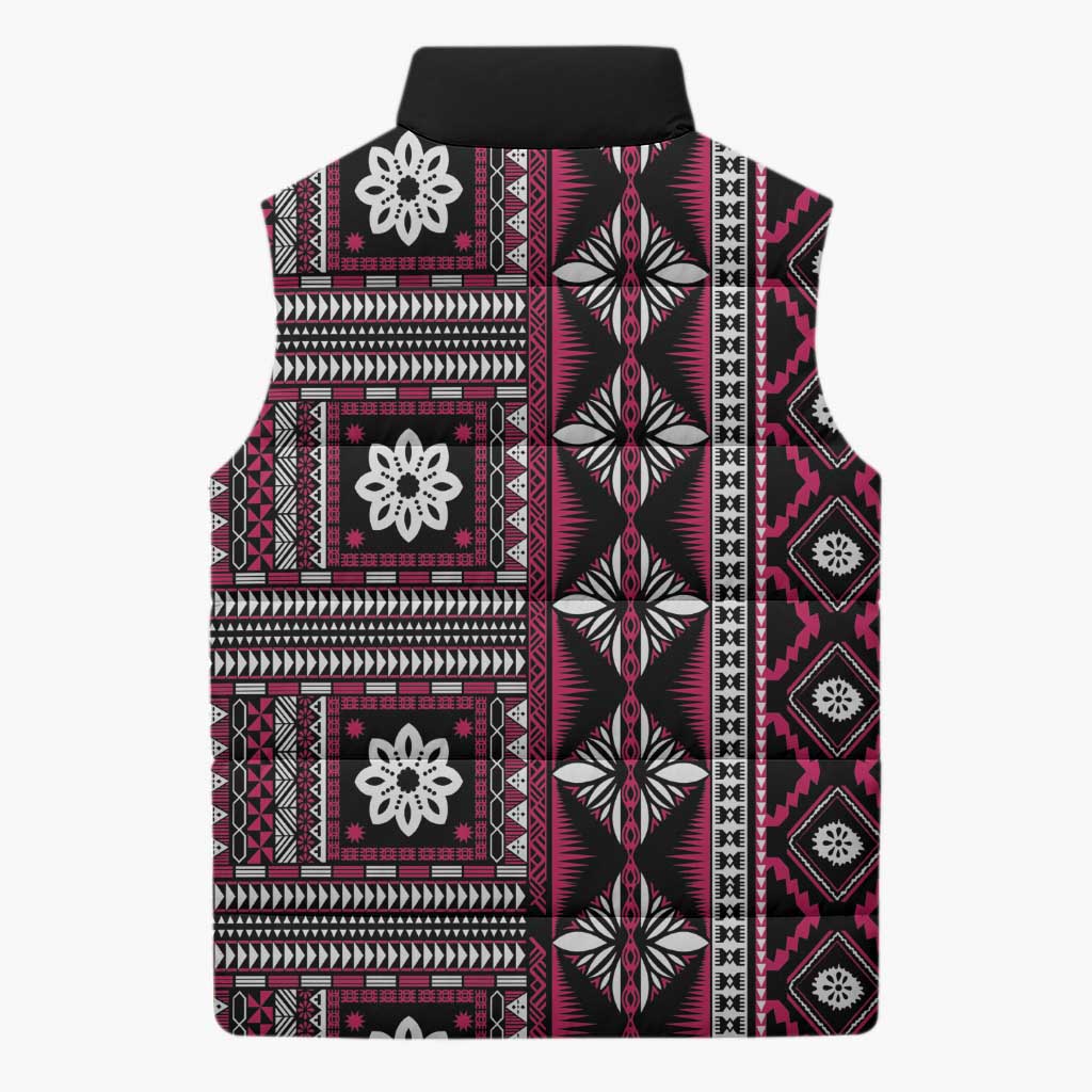 Fiji Masi Tapa Pattern Pink Sleeveless Puffer Jacket - Polynesian Pride