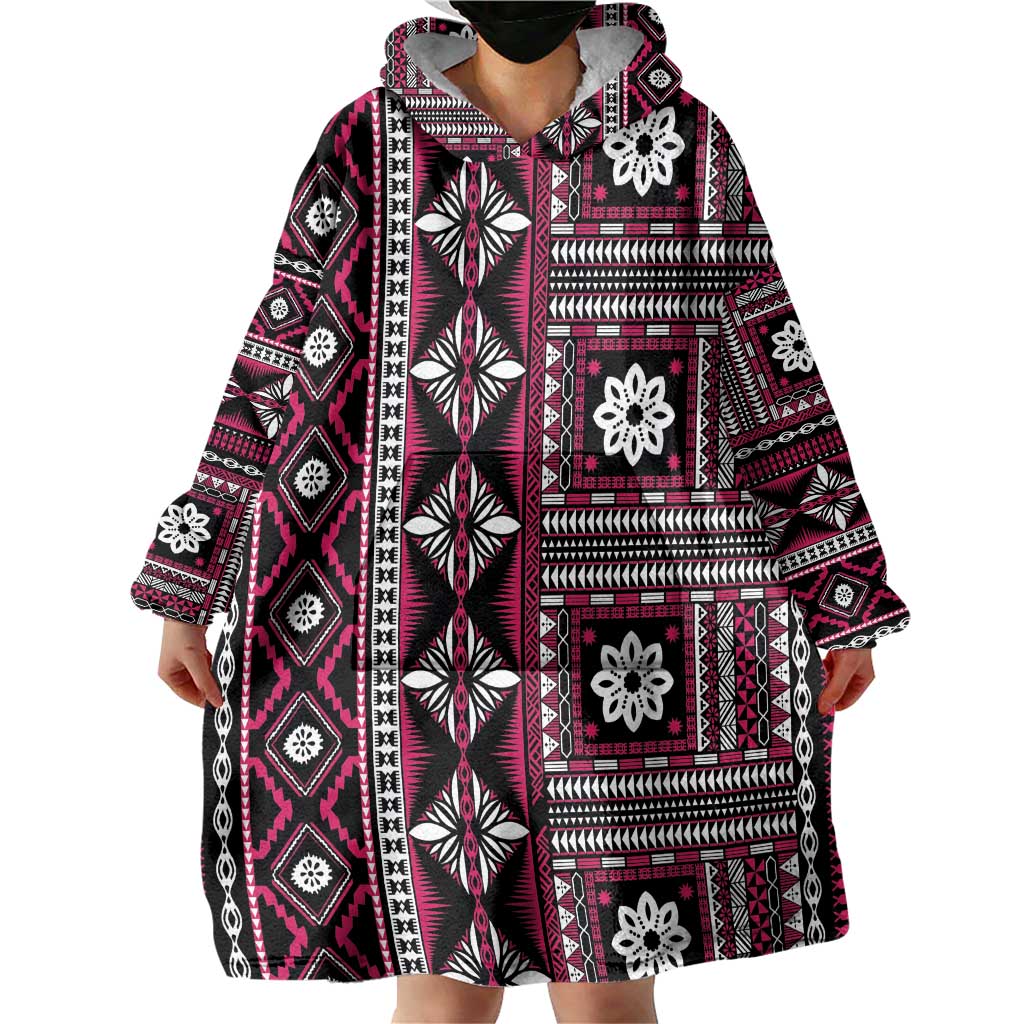 Fiji Masi Tapa Pattern Pink Wearable Blanket Hoodie - Polynesian Pride