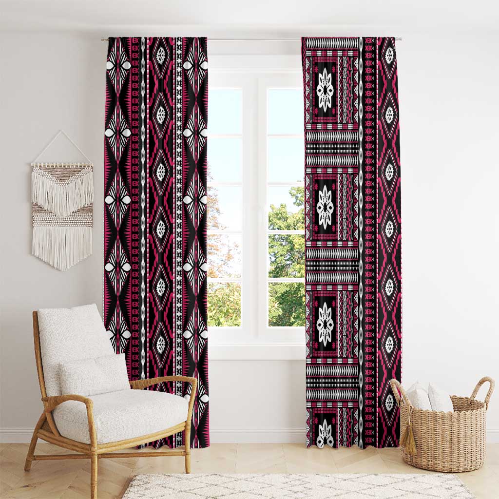 Fiji Masi Tapa Pattern Pink Window Curtain - Polynesian Pride