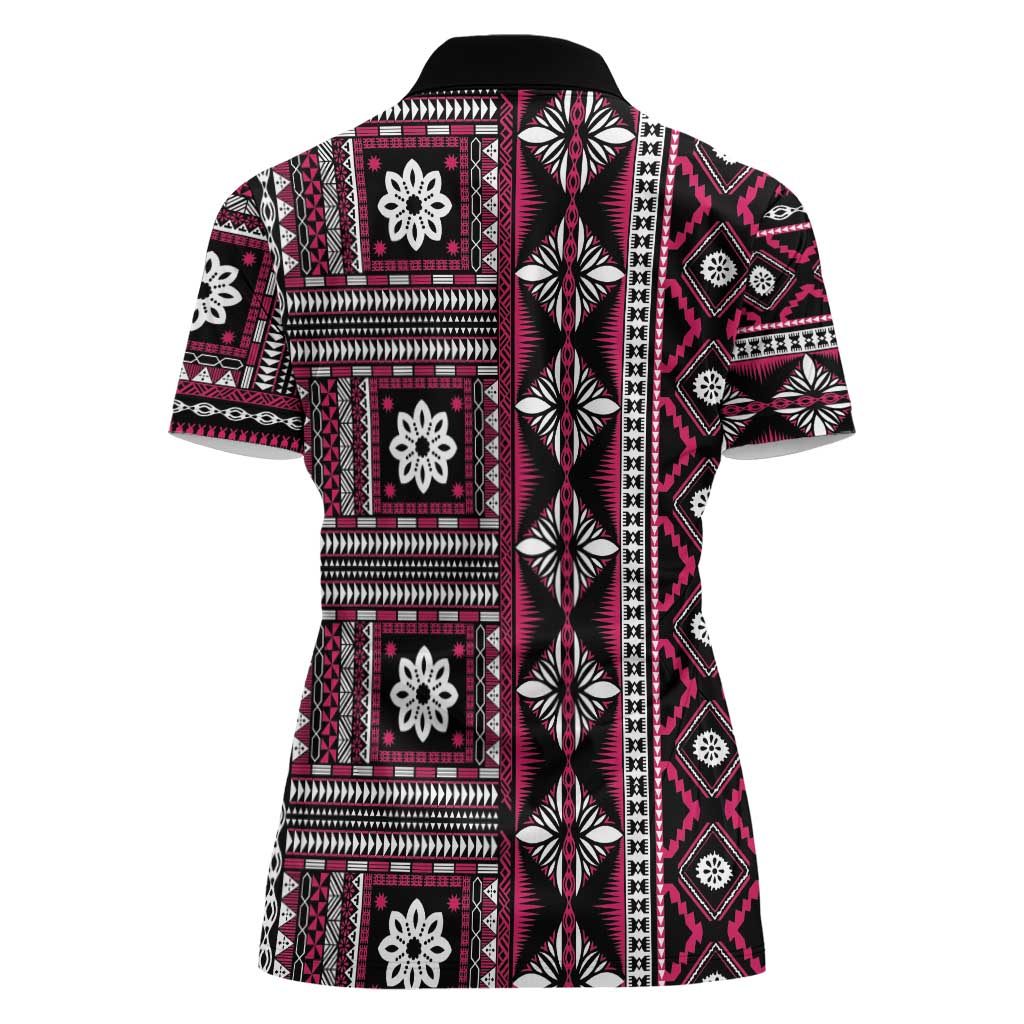 Fiji Masi Tapa Pattern Pink Women Polo Shirt - Polynesian Pride