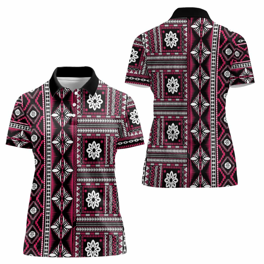 Fiji Masi Tapa Pattern Pink Women Polo Shirt - Polynesian Pride