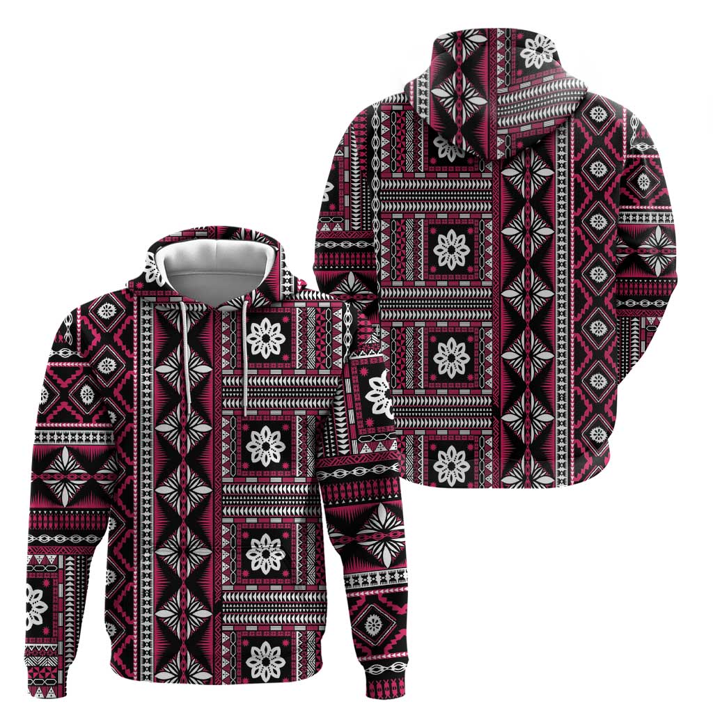 Fiji Masi Tapa Pattern Pink Zip Hoodie - Polynesian Pride